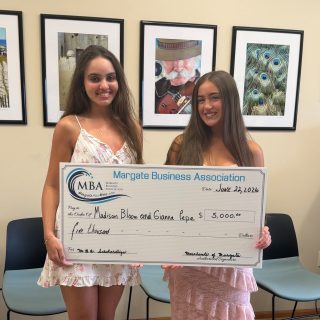 The Margate Business Association has awarded two $2,500 scholarships to graduating Margate residents in recognition of academic achievement, community involvement, and essays exploring the impact of artificial intelligence on everyday life.

This year’s recipients are Madison Bloom (Holy Spirit High School, Speech Pathology at West Chester University) and Gianna Pepe (Ocean City High School, Psychology at Stockton University).

Founded by Dr. Daniel and Maria Walters, the MBA Scholarship Program has awarded over $140,000 to local students and is funded through annual MBA events that support the community.

This year’s essays highlighted AI’s growing role in daily life while emphasizing that technology cannot replace hard work, critical thinking, and human connection. Congrats to our winners!