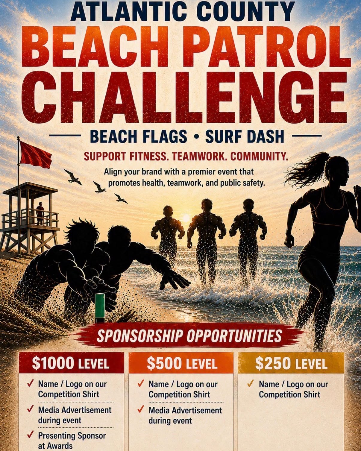 Sponsorship opportunities available for the Atlantic Count Beach Patrol Challenge!