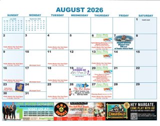 Cruising right into August ☀️ Check out everything we have going on this month here in Margate! 

Shout out to this months calendar sponsors @thehartmanhometeam, @hot_bagels , and @congofallsgolf