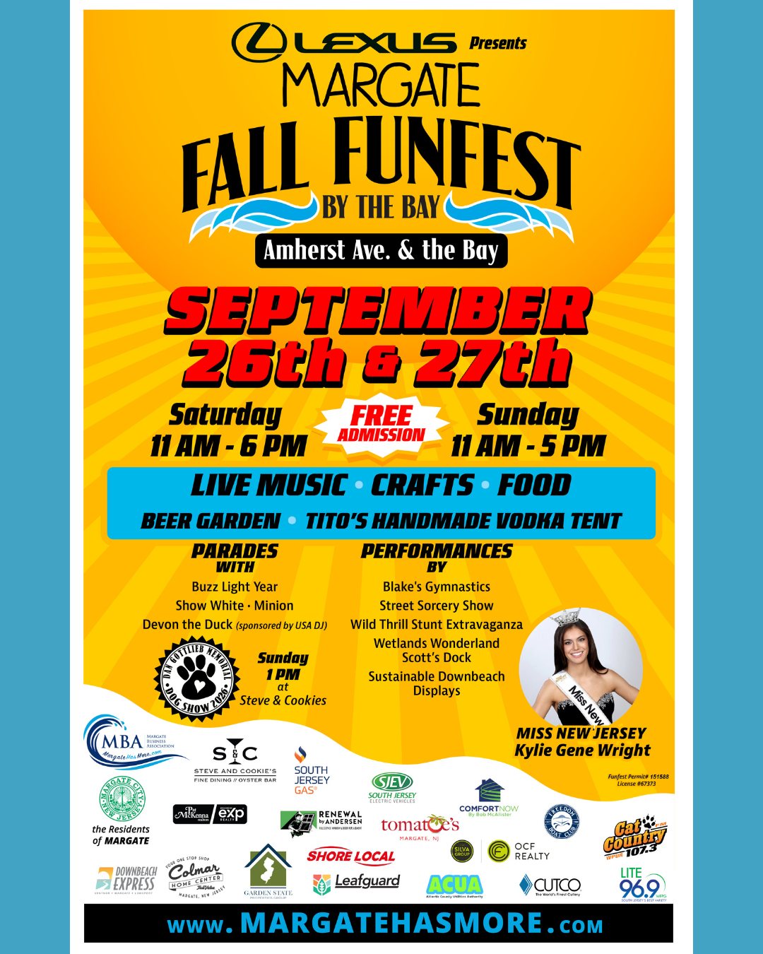 25 years of Fall Funfest by the Bay 🍂 Come celebrate one of Margate’s biggest weekends of the year with two days of food, music, shopping, family fun and everything that makes fall at the Shore so good.

📅 September 26 & 27
⏰ Saturday 11 AM–6 PM | Sunday 11 AM–5 PM
📍 Amherst Avenue & the Bayfront Promenade, Margate, NJ
🎟️ FREE admission