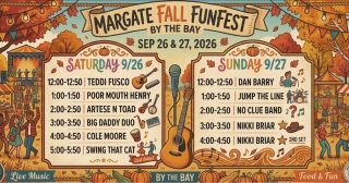 The soundtrack to fall 🎶 Catch live music all weekend long at Fall Funfest by the Bay, with 10 bands taking over the Main Stage, from rock and blues to country and more.

📅 September 26 & 27
⏰ Saturday 11 AM–6 PM | Sunday 11 AM–5 PM
📍 Amherst Avenue & the Bayfront Promenade, Margate, NJ
🎟️ FREE admission