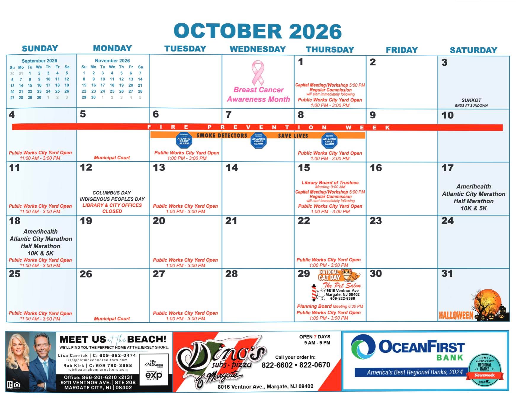 Can you believe we're already headed into October?! 🍂 Check out this months calendar! Shout out to this months sponsors Dino's Subs and Pizza of Margate, OceanFirst Bank and @patmckennarealtors