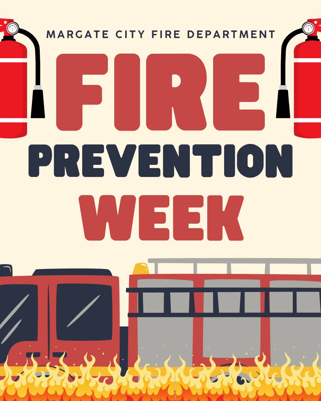 Fire Prevention Week is October 4–10! 🔥🚒 The Margate City Fire Department will be sharing fire safety tips throughout the community, including resources and interactive activities for kids. Take a few minutes this week to talk with your family about fire safety and make sure everyone knows what to do when an alarm sounds.

Stay safe, stay prepared, and know the sounds that could save a life.