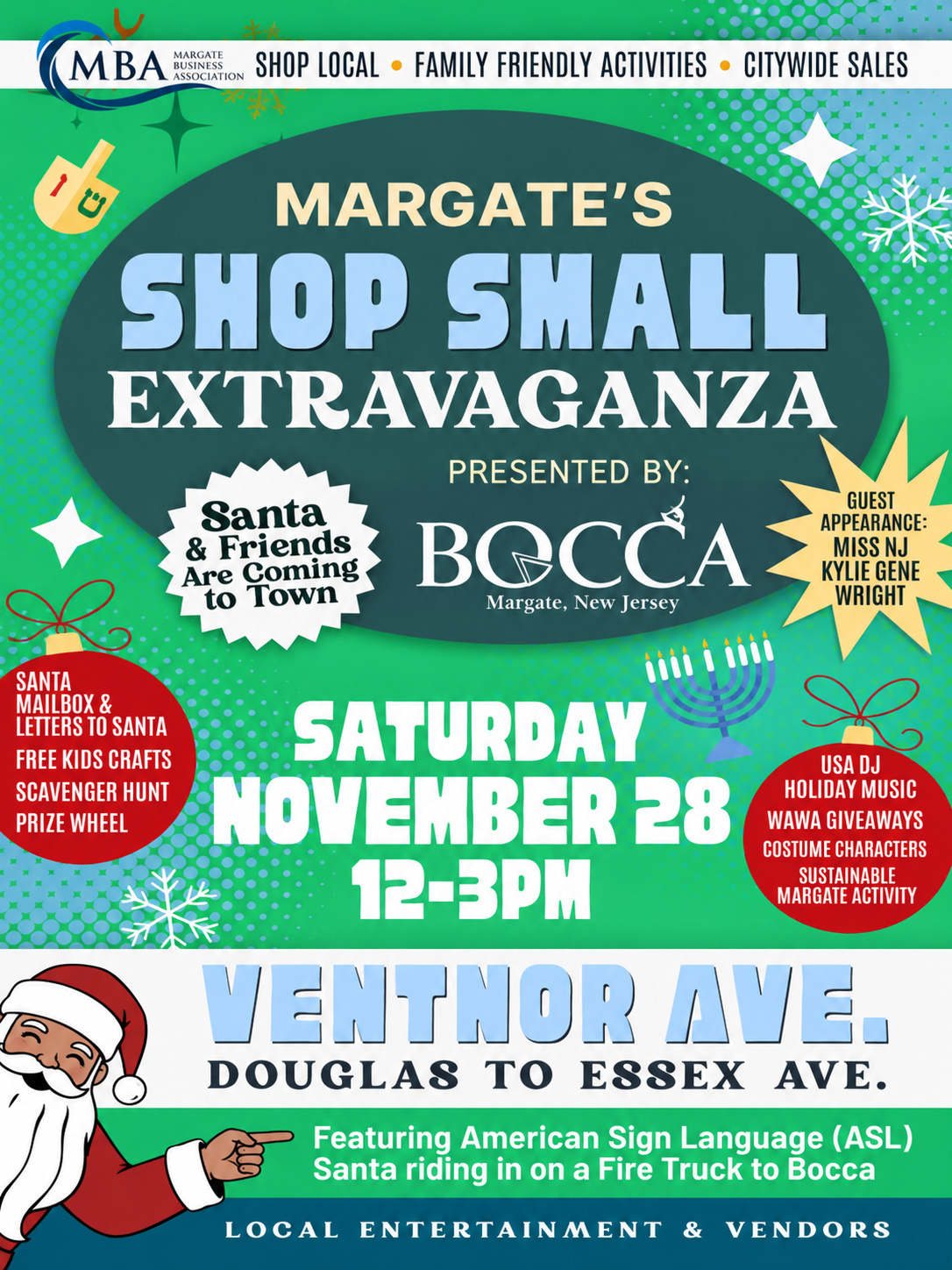 Save the Date for this years Shop Small Extravaganza in Margate presented by Bocca Coal Fired Bistro ! Join us Saturday November 28th ASL Santa, Kids crafts, scavenger hunts, giveaways and more!